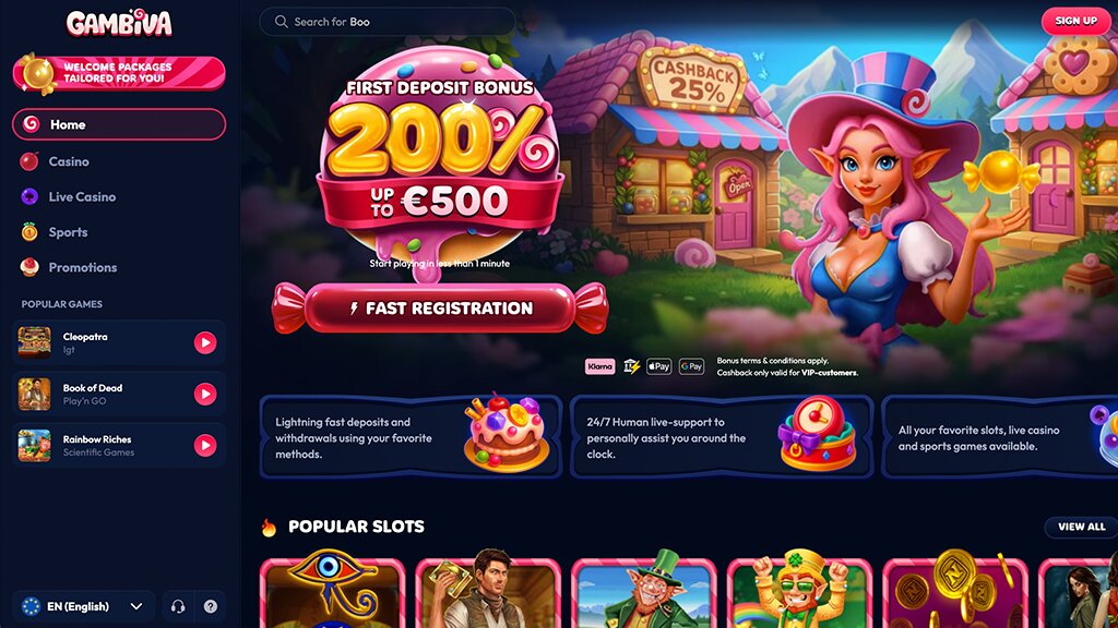 homepage van gambiva online casino zonder cruks